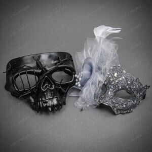Skull Lace Masquerade Halloween Party mask Black Silver
